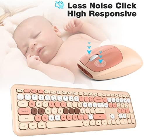 MOFII Wireless Keyboard Mouse Combo, Colorful Compact Full Size Wireless Keyboard and Mouse Set 2.4G Ultra-Thin Sleek Design for Windows, Computer, Desktop, PC, Notebook- Milk Tea Colorful