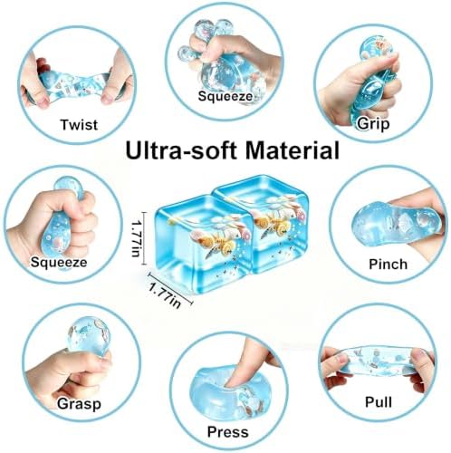 Squeeze Toys Squishies Stress Cube - 2 Pack Stress Relief Fidget Toy for Teens & Adults, Soft TPR Sensory Squeeze Toy for Anxiety Relief, Cool Office Desk Decor & Party Favors, Durable & Washable