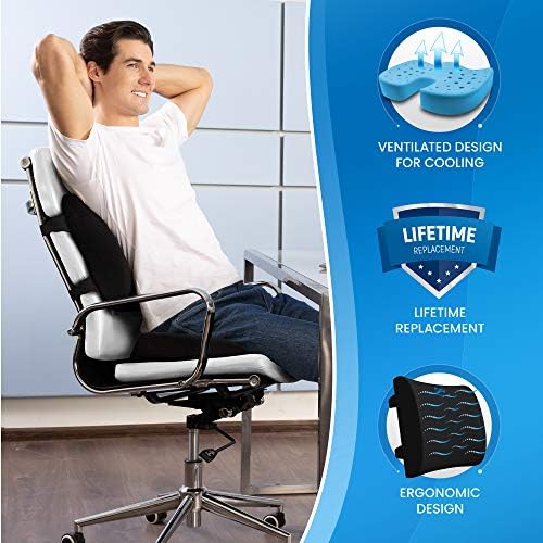 Everlasting Comfort Gel Memory Foam Seat Cushion and Lumbar Support Pillow for Office Chair Bundle