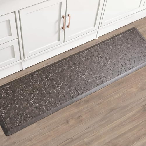 Chef Gear - Anti-Fatigue Wellness Kitchen Mat - Marni Design - Cushioned Comfort Chef Mat - Faux Leather - Cooking & Standing Relief -Skid-Resistant - Measures 17.5"x60" - Mocha