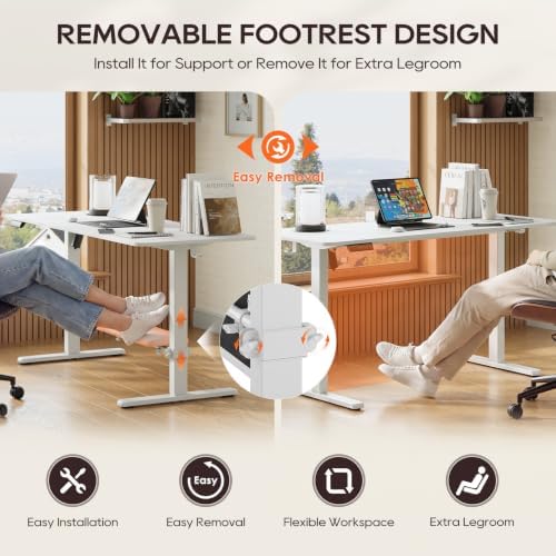 MALOL 56" x 24" Electric Standing Desk with Adjustable Footrest, White
