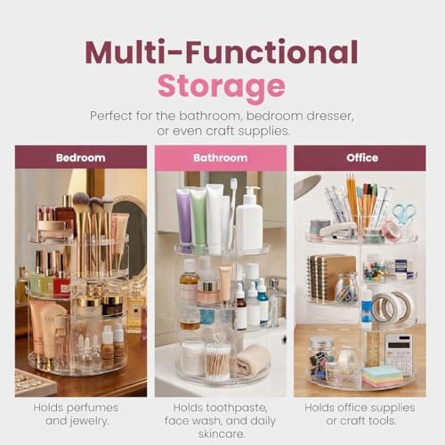 Masirs 360 Rotating Makeup Organizer Countertop, Adjustable Shelf, Clear
