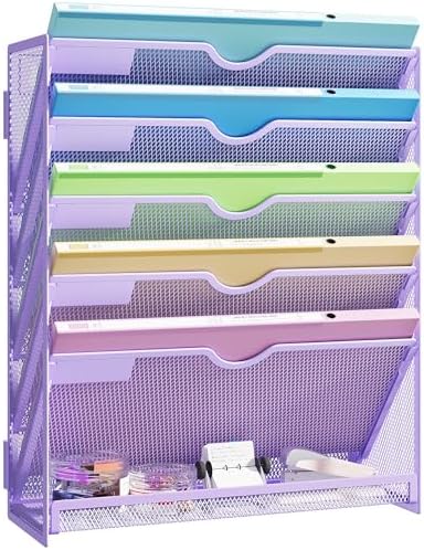 Hanging Wall File Organizer, Desk Organizer with Metal Mesh, 6-Tier