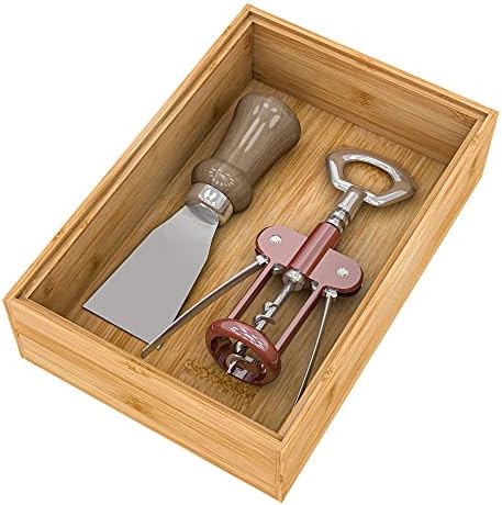 Stackable Utensil Drawer Organizer, Bamboo Kitchen Flatware Holder 9"x 6"