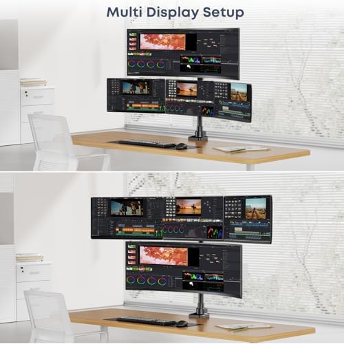 Quad Monitor Mount for up to 49 inch Ultrawides on Top and 27 inch Screens on Lower Brackets,Heavy Duty,Fully Adjustment, Holds up to 44 lbs, VESA 75x75/100x100 mm,Black