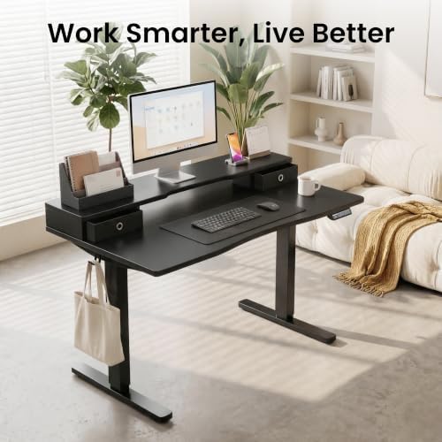 Realbear 55x26 Inch Electric Standing Desk with Drawers, Black