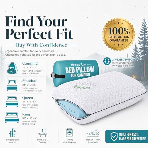 Vaverto Camping Pillow, Backpacking Memory Foam Travel Pillow 2-Pack