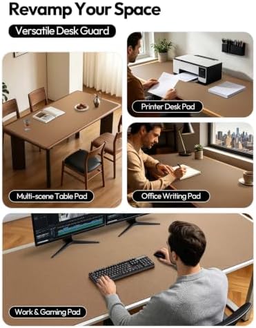YSAGi Leather Desk Protector, Office Mat, Large Mouse Mat, Non-Slip PU Leather Blotter, Laptop Desk Mat, Waterproof Writing Pad for Office and Home(Shiny Bronze, 63" x 17.2")