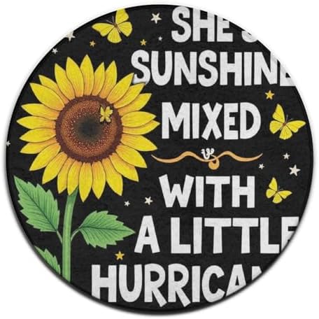 Large Machine Washable Circular Rugs, Home Decor Round Mat for Living Room Sofa Office Butterfly Sunflower She is Sunshine