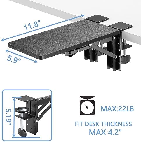 ETHU Compact Foldable Desk Extender Tray with Clamp, 11.8x5.9, Black