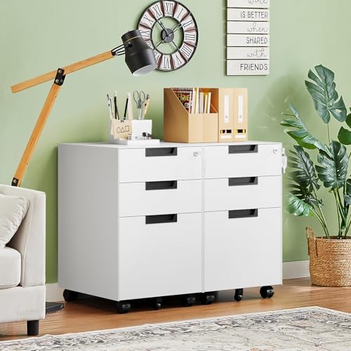 Letaya 3 Drawer Mobile File Cabinet with Lock,Under Desk Metal Small Filing Cabinets for Home Office Organizer Letters/Legal/A4(Fully Assembled Except Wheels-White)