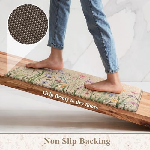 KIMODE Anti Fatigue Kitchen Mats, Farmhouse Floral Kitchen Rugs Sets of 2