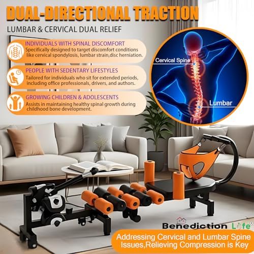 Electric Decompression Table for Neck & Back, No-Hang Inversion Traction Machine for Back Pain Relief, Adjustable Stretch Table, 440 LB Capacity, Spinal & Lumbar Traction Decompression Device (Orange)