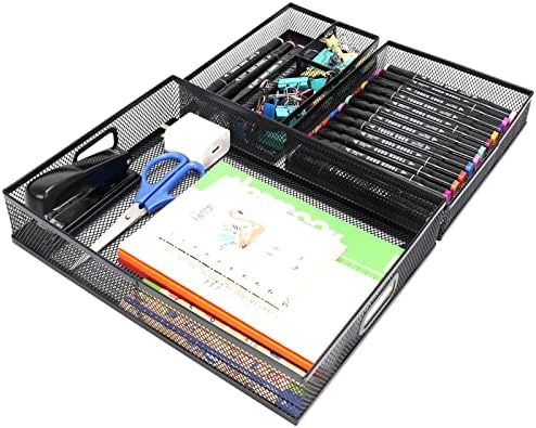 Office Drawer Organizer 3 Pack, Office Supplies Desk, Black Mesh Drawer Organizer Hold Pens & A4 Sized File, 12 x 9 Inches for Teachers and Students