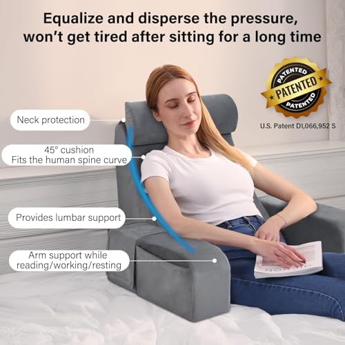 ENITYA 19" Reading Pillow for Bed with Firm Back Support & Big Pockets