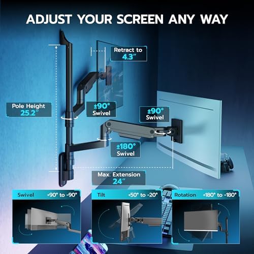 ARES WING Dual Monitor Wall Mount for 17-49 Inch Ultrawide Screens, Black
