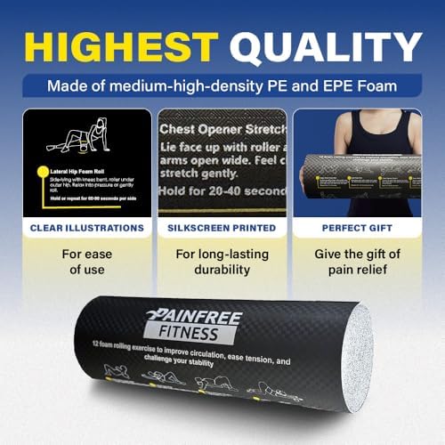 Foam Roller with Printed Exercises, 17.7'' x 6'' Lightweight EPE/PE