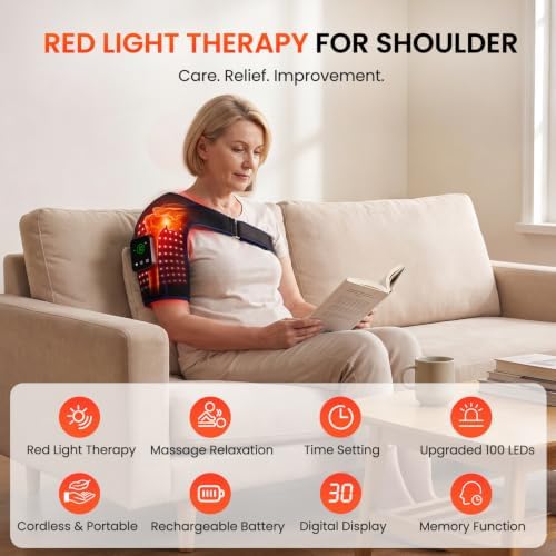 Cordless Red Light Therapy Shoulder Wrap with Vibration Massage, 100-LEDs