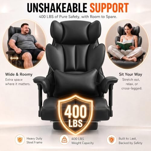 Furmax Big and Tall Office Chair, High Back Gaming Chair with Footrest for Heavy People, 400LBS Ergonomic Comfy Office Chair with Adjustable Armrests for Home Office (Black)