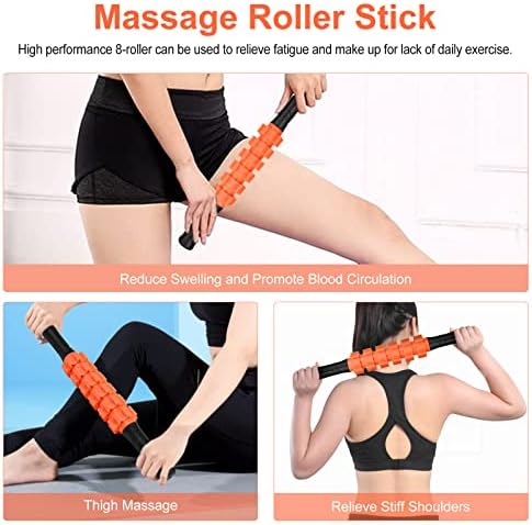 Aucuu 6 in 1 Foam Roller Set Includes Hollow Core Massage Roller, Yoga Stick, Massage Ball, Fitness Stretching Strap, Carrying Bag, Towel, Massage Roller (Orange)