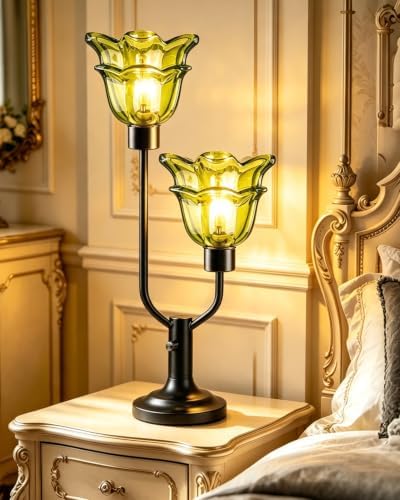 Lightdot Mid Century Modern Flower Green Table Lamp for Bedroom Dimmable