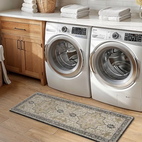 GENIMO Anti Fatigue Kitchen Mats for Floor 2PCS, Standing Rugs,Gold Black