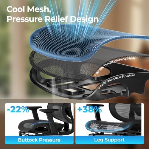 HLDIRECT Ergonomic Mesh Office Chair with Footrest, Lumbar Support(Black)