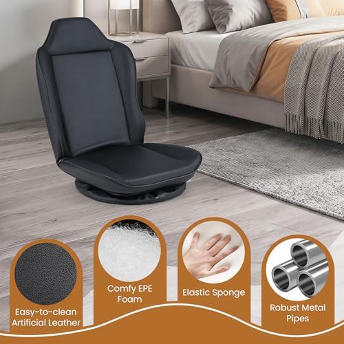 Giantex 360° Swivel Floor Gaming Chair with 5-Level Adjustable Backrest, Foldable Reclining Lounge Chair with Padded Seat Cushion, Lazy Floor Sofa for Reading, Working, Watching TV (Black)