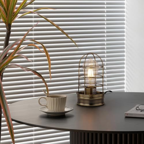 Cerdeco Small Industrial Table Lamp,Bronze Vintage Desk Light for Bedside