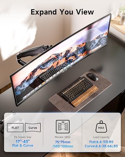 BIZUM Heavy Aluminum Monitor Stand 17 to 43 Inch Monitor Arm, Adjustable-Monitor Mount up to 33lbs with Clamp and Grommet Base, VESA 75x75/100x100mm Black