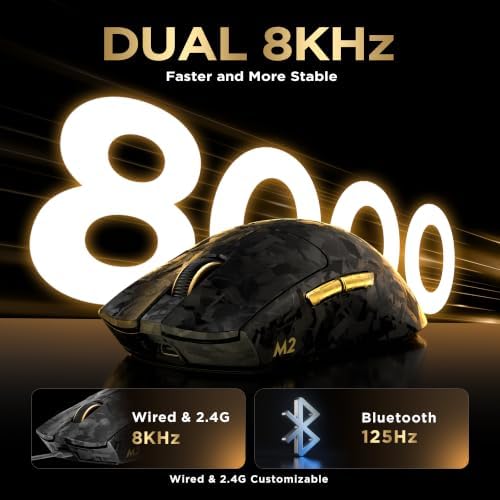 YUNZII M2 Dual 8K Wireless Gaming Mouse, PAW3395, 6-Level DPI(Black)