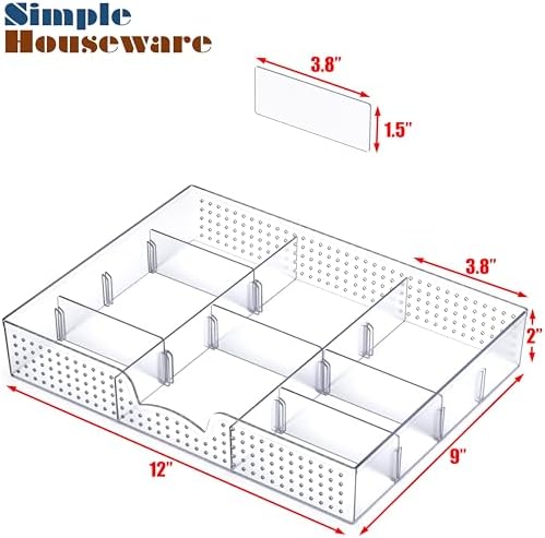 Simple Houseware Drawer Organizer Tray, 9 Adjustable Compartments, Clear