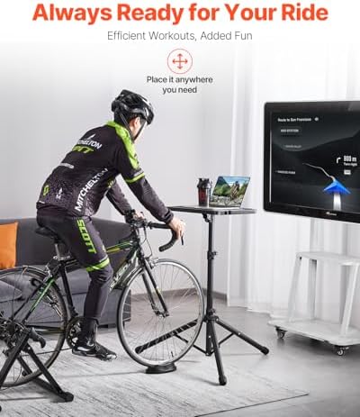 VEVOR Cycling Desk, Adjustable Bike Trainer & Treadmill Desk with Triangle Support, Non-Slip Multi-Slot Bike Trainer Fitness Desk with Handle Bar, Fit for Home Office Exercise