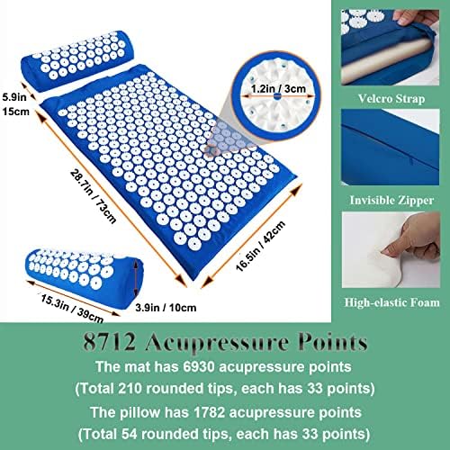 XiaoMaGe 28.7" Acupressure Mat and Pillow Set with Carry Bag (Blue)