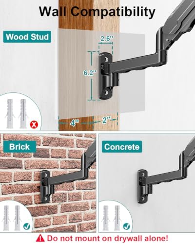 MOUNT PRO Single Monitor Wall Mount for 13 to 32 Inch Computer Screens, Height Adjustable Wall Mount Monitor Arm Holds Up to 19.8lbs, Full Motion Wall Bracket, VESA Mount 75x75, 100x100, Black