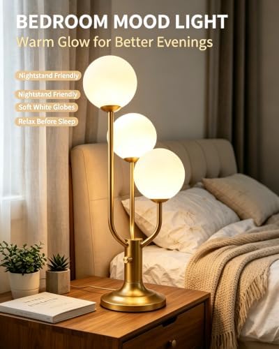 Lightdot Gold Globe Table Lamp for Bedroom Gift G9 Bulbs Included Dimmable