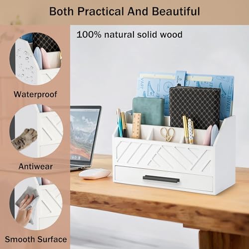 Desk Organizer with Drawer, Countertop Bill Mail Organizer and File Storage