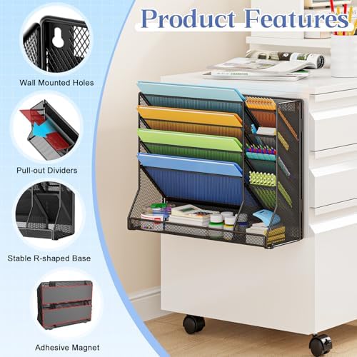 Jakyitvi 5-Tier Magnetic File Organizer R-Shaped Base Wall Hanging Black