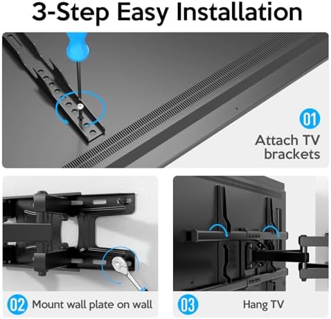 Full Motion TV Wall Mount Bracket Dual Articulating Arms Swivels Tilts Rotation for Most 37-75 Inch Flat Curved TVs,Holds up to 110lbs, Max VESA 600x400mm,Fits up to 16" Studs