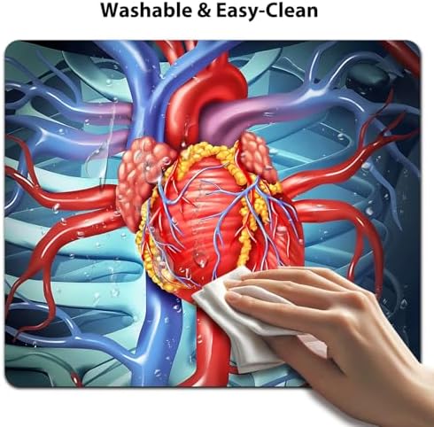 9.5x7.9 Inch Office/Gaming Mouse Pad, Illustration of The Human Heart and Its Associated Vascular System Science Design Cute Anti-Slip Mat for Desk