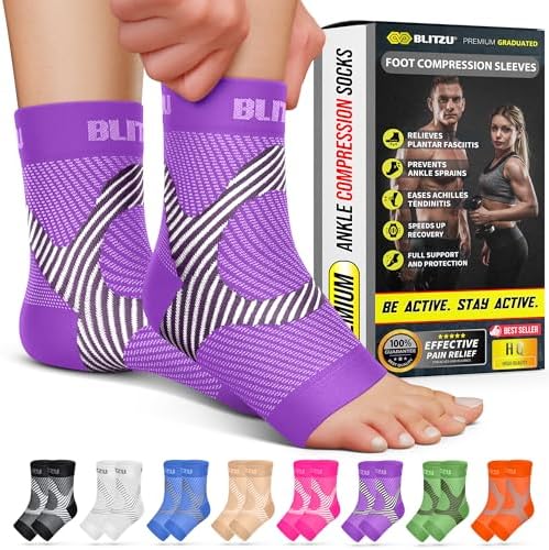 BLITZU Compression Socks for Plantar Fasciitis, Foot, Arch & Ankle Support