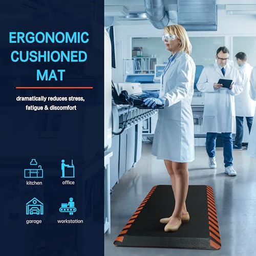 FEATOL Anti Fatigue Mat Industrial, Ergonomic Standing Floor Mat for Work for Stand -Safety Support for Leg & Back Pain(Orange Border, 20" x 59", 2PC)