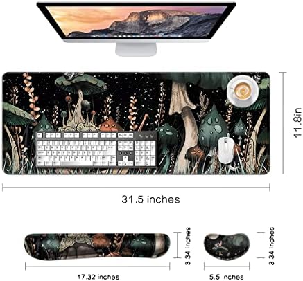 MIBITRI Keyboard Mouse Pad Set, Extended Gaming Mouse Pad+Ergonomics Keyboard Wrist Rest Support, Memory Foam, Easy Typing Pain Relief, 4Pcs XXL Ultra Thick Desk Mat, Snails and Mushroom