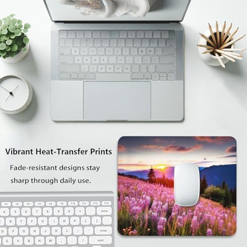 Alpine Wildflower Meadow at Sunset Mountain Mouse Pad, Nature Desk Mat