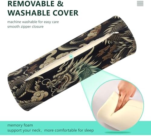 Dragon Japanese Neck Roll Pillow - Extra Dense Memory Foam Round Cylinder Bolster for Cervical Support, Spondylosis, Neck Pain Relief