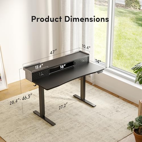 FEZIBO 48 X 24 Inch Standing Desk with Storage, Adjustable Height Sit Stand Desk with Sliding Pegboard Organizer, Felt Wall Bumper, Monitor Arm Compatible for Home Office Workstation, Black