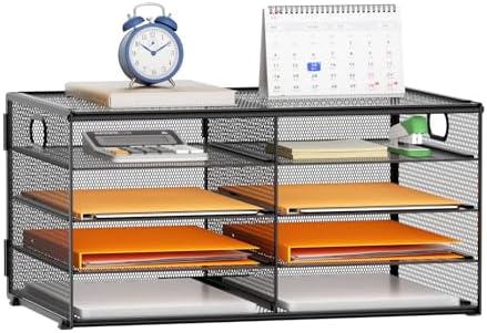 Marbrasse 5 Tier Desktop Literature Organizer, Mesh Paper Organizer Desk Organizers, File Sorter Mail Center Paper Storage Cabinet Classroom Keepers Mailbox for Office Home School, Black