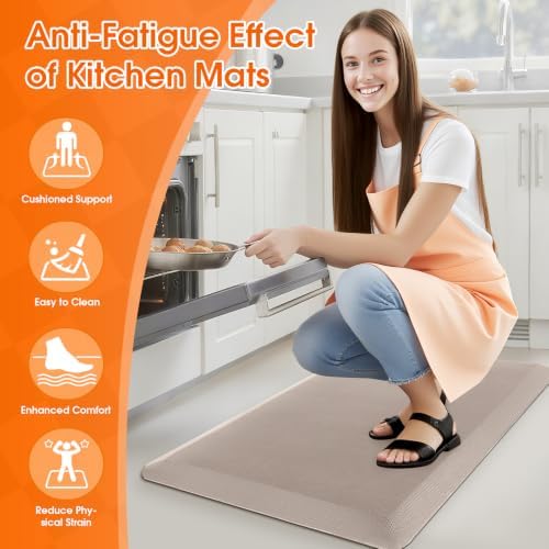 Kitchen Mat for Floor, Anti-Fatigue Mat Kitchen Rug, 17.3"x28"x0.8'', Khaki