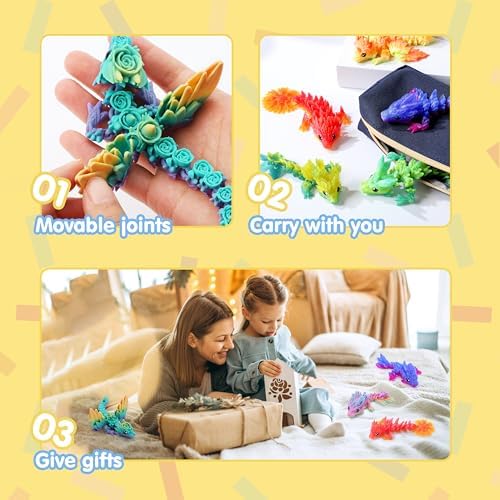JOYIN 8 Pcs 3D Printed Dragon, 4.4" Colorful Flexible Articulated Dragon Fidget Toys for Party Favors, Classroom Prizes, Goodie Bag Fillers, Autism Stress Relief for Kids & Adults Birthday Gifts