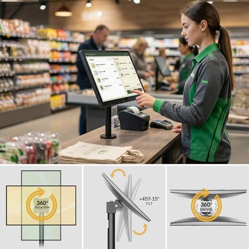 Mount-It! Fixed Height POS Monitor Mount – 19.7” Monitor Pole Mount for Retail Checkout Counters and Point of Sale Systems, Bolt-Down Base, VESA 75x75 & 100x100, Fits 13–32” Monitors, 33 lb Capacity